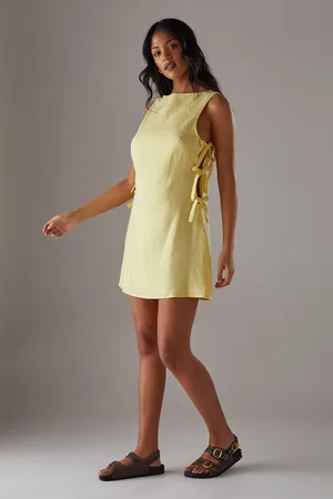 warehouse Premium Linen Blend Bow Side Mini Dress