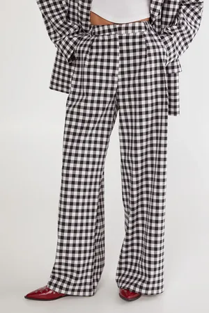 NASTY GAL Gingham Tailored Wide Leg Pant