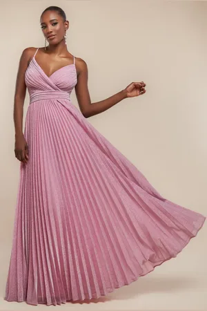 Goddiva Sleeveless Pleated A Line Lurex Maxi Dress