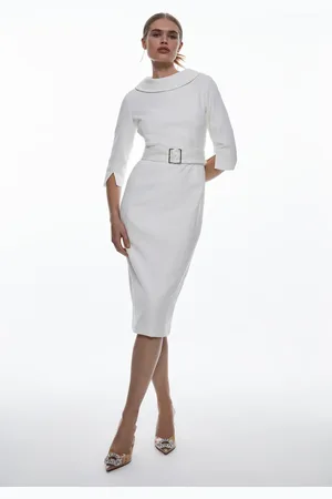 Karen Millen Tailored Structured Crepe Roll Neck Pencil Midi Dress