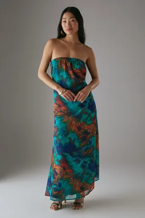 warehouse Petite Chiffon Elasticated Back Bandeau Maxi Dress