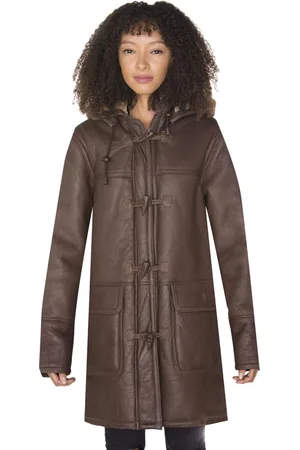 Infinity Hooded Sheepskin Leather Duffle Coat-Charlotte