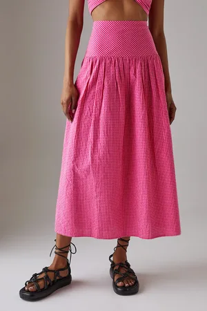 warehouse Gingham High Waisted Midi Skirt