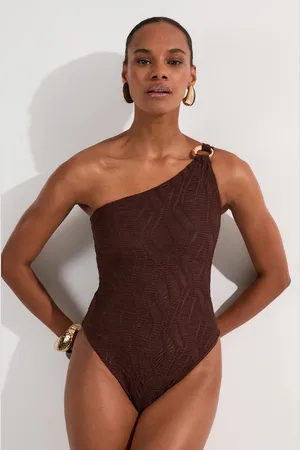 Karen Millen Textured One Shoulder Cut Out Swimsuit