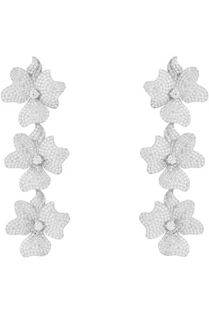 Latelita Jasmine Flower Triple Drop Earrings Silver