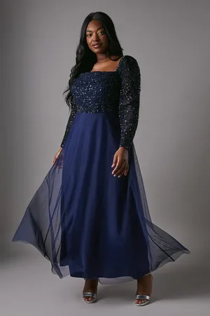 Coast Plus Size Sequin Long Sleeve Corset Tulle Bridesmaids Dress