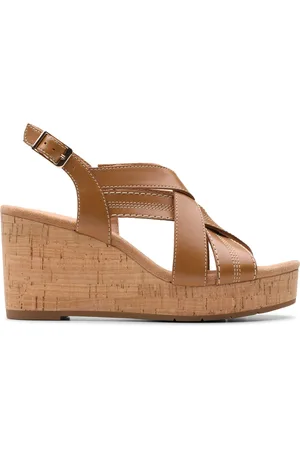 Clarks Sabina Sling Tan Leather Wedges