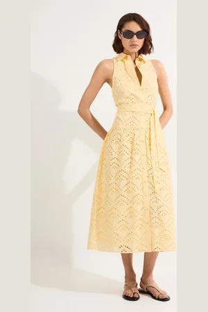 Karen Millen Cotton Broderie Belted Woven Maxi Shirt Dress