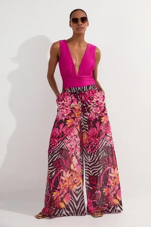 Karen Millen Beach Tropical Georgette Wide Leg Woven Trouser