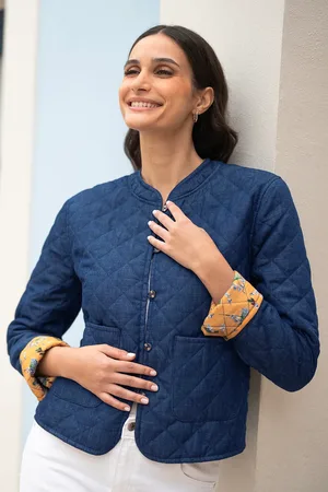 Yumi Chambray Quilted Jacket With Reversible Floral Lining