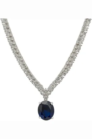 Latelita Garbo Oval Gemstone Tennis Necklace Sapphire Silver