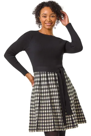 Roman Petite Contrast Check Knitted Dress