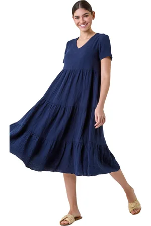 Roman Cotton Textured Tiered Midi Dress