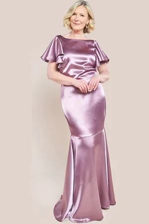 Goddiva Satin Flutter Sleeve Mermaid Maxi Dress