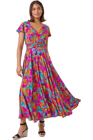 Roman Floral Ruched Waist Maxi Dress