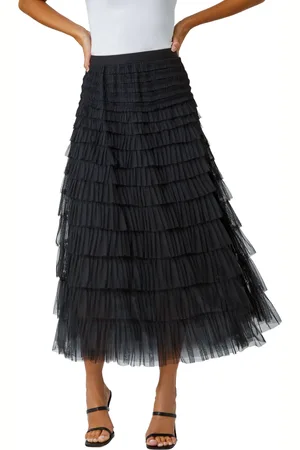 Roman Elasticated Mesh Tiered Ruffle Skirt