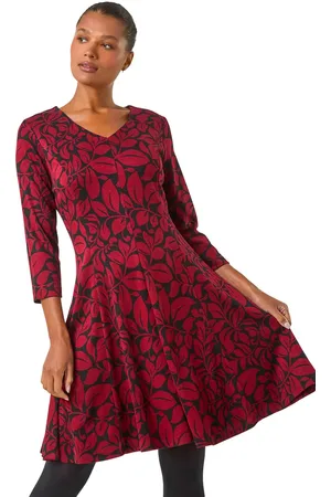 Roman Leaf Print Skater Dress