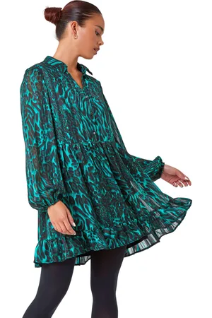 Roman Petite Animal Print Frill Hem Dress