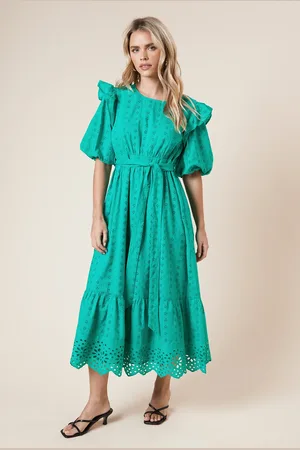 Dorothy Perkins Petite Cutwork Ruffle Puff Sleeve Midi Dress