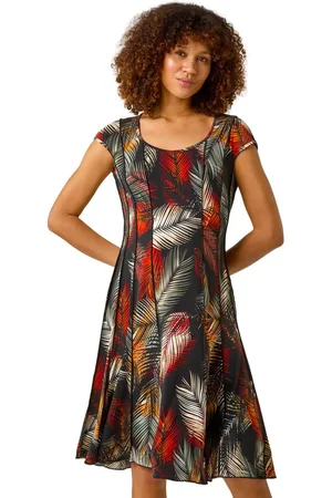 Roman Palm Print Panel Detail Stretch Dress