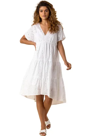 Roman Broderie Tiered Smock Skater Dress