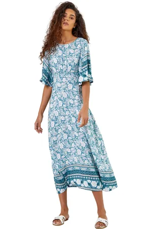 Roman Floral Border Print Midi Dress