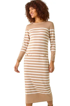 Roman Stripe Print Knit Midi Dress