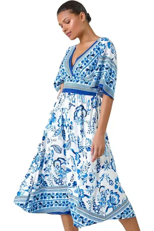 Roman Floral Border Print Pocket Midi Dress