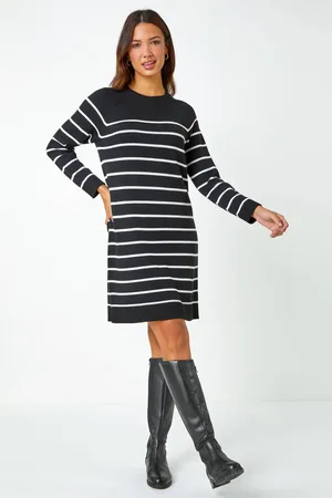 Roman Stripe Print Knitted Jumper Dress