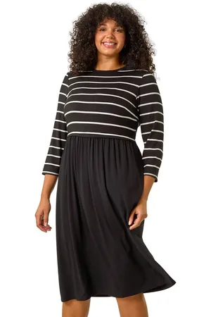 Roman Curve Contrast Stripe Stretch Dress
