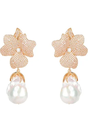 Latelita Baroque Pearl Flower Drop Earrings Rosegold