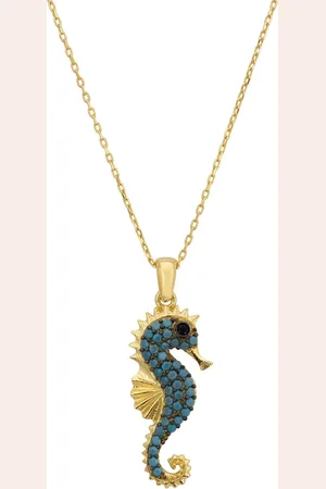 Latelita Seahorse Turquoise Pendant Necklace Gold