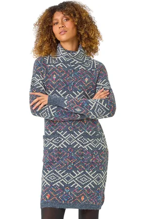 Roman Aztec Roll Neck Knitted Dress