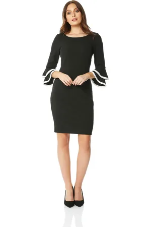 Roman Double Fluted 3/4 Length Sleeve Shift Dress