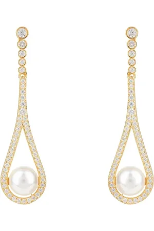 Latelita Cradled Pearl Drop Earrings Gold