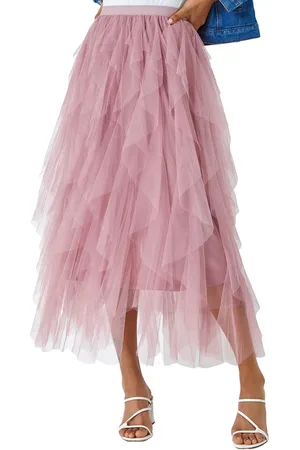 Roman Elastic Waist Mesh Layered A Line Skirt
