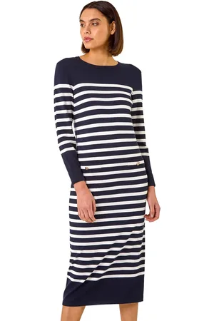 Roman Stripe Print Knit Midi Dress