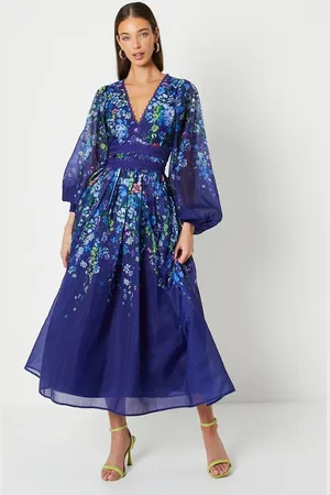 Coast Organza Floral Placement Lace Trim Midaxi Dress