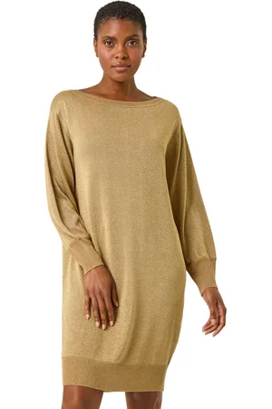 Roman Shimmer Slash Neck Jumper Dress
