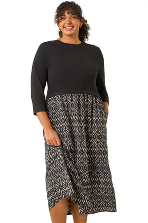 Roman Curve Contrast Print Skirt Midi Dress