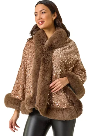 Roman Embellished Faux Fur Trim Cape