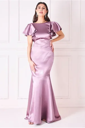 Goddiva Satin Flutter Sleeve Mermaid Maxi