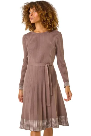 Roman Ribbed Stretch Knit Border Print Dress