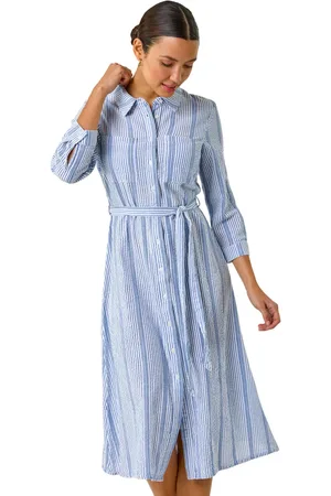 Roman Textured Stripe Belted Shirt Dress