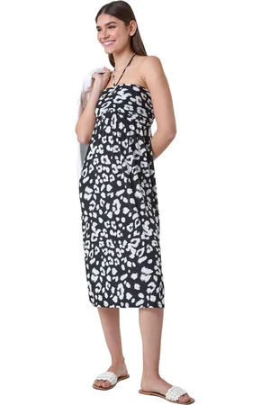 Roman Animal Print Stretch Bandeau Midi Dress
