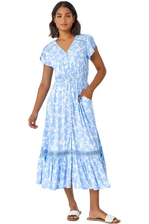 Roman Floral Button Down Frill Midi Dress