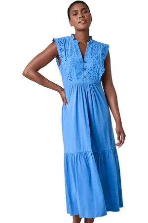Roman Broderie Frilled Cotton Midi Dress