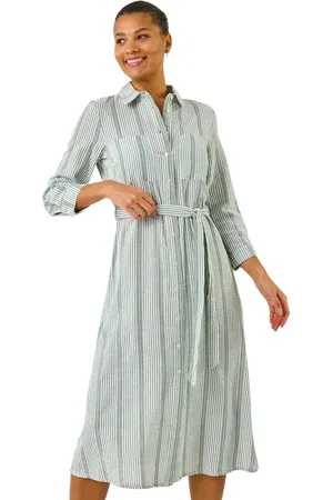 Roman Textured Stripe Belted Shirt Dress