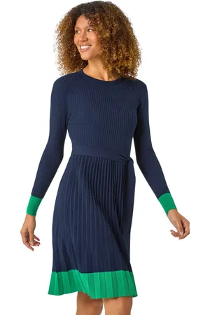 Roman Contrast Border Knitted Stretch Dress