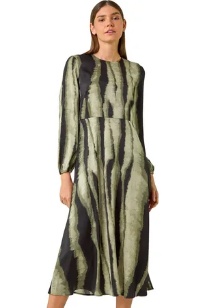 Roman Shadow Stripe Print Midi Dress